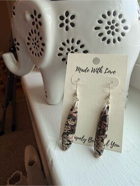 Hand Crafted Leopard Skin Jasper Sterling Silver Drop Earrings
